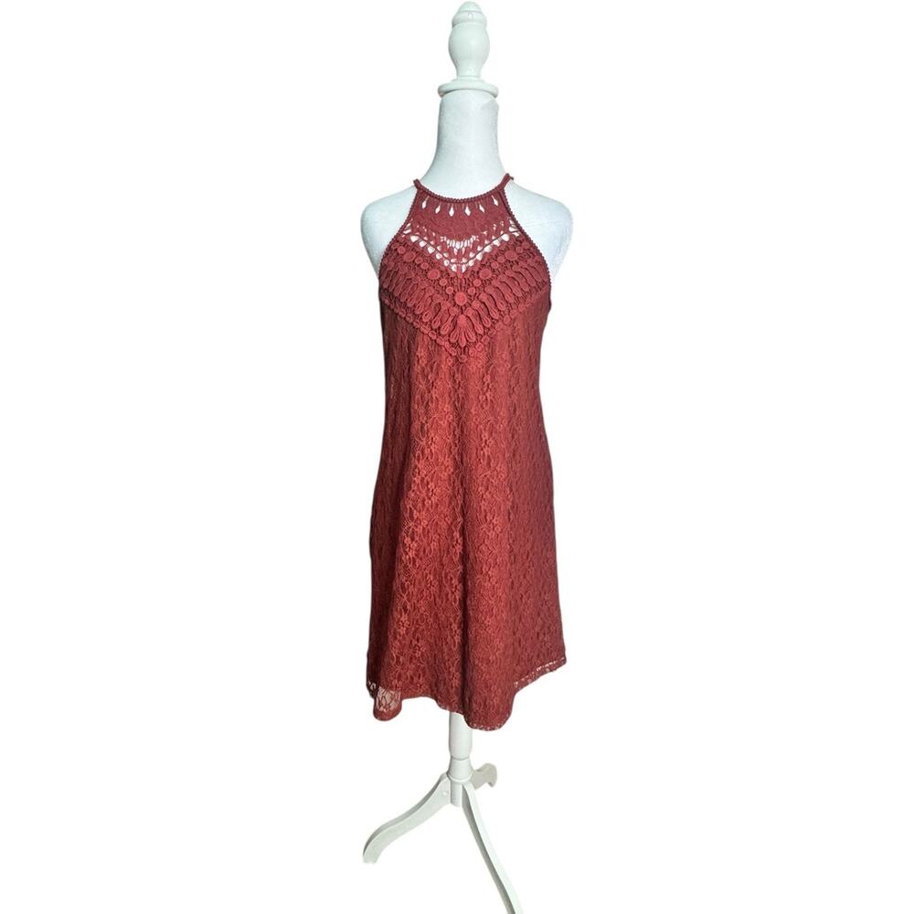 Boho Womens Lace Halter Dress Crochet Rust Festival Fairy Grunge Cottagecore M